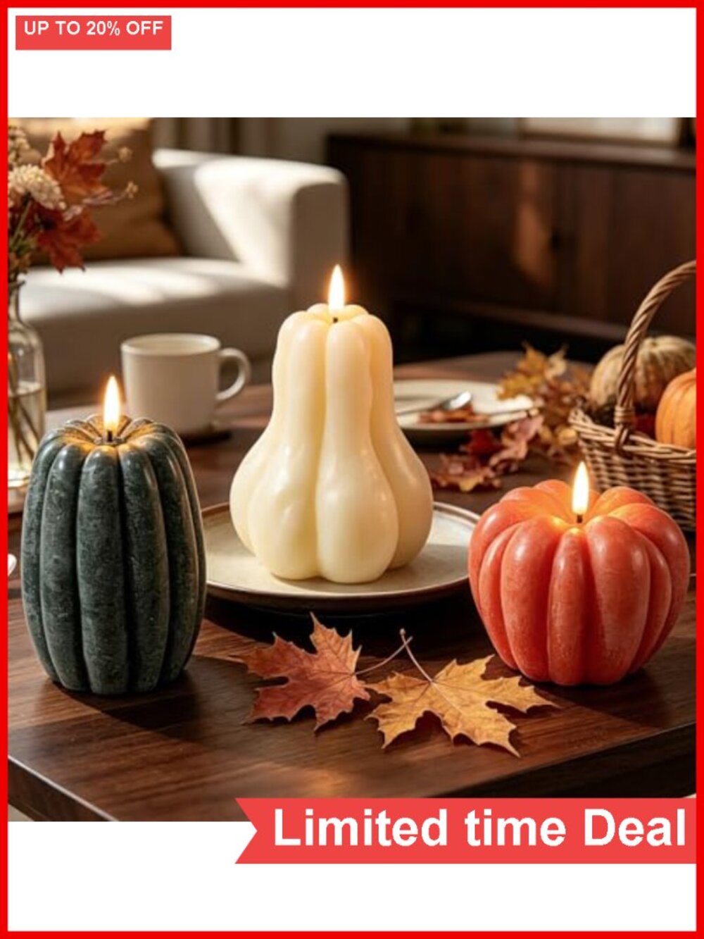 Set of 3 Real Wax Pumpkin Flameless LED Candles with Remote Timer